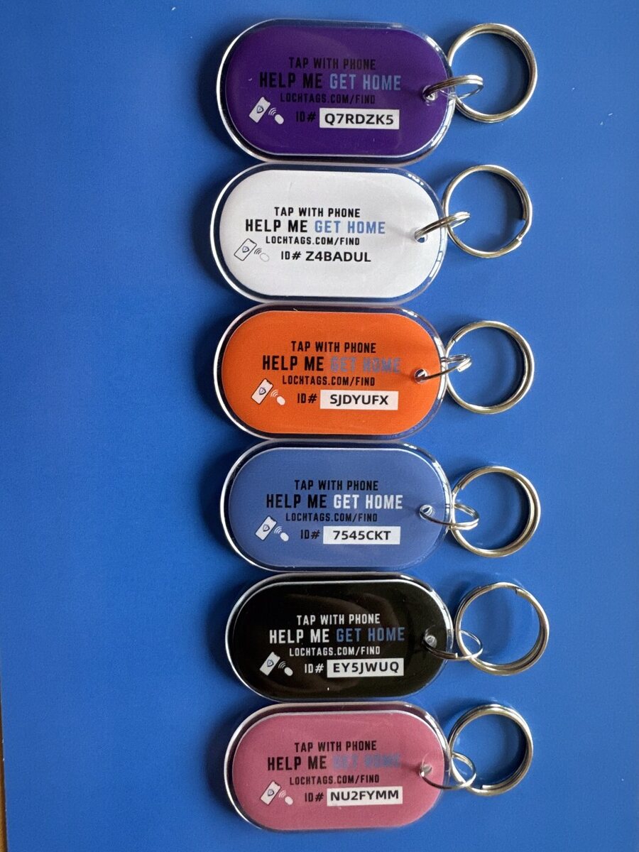 LochTags Pet Tag backs showing tap-to-return instructions