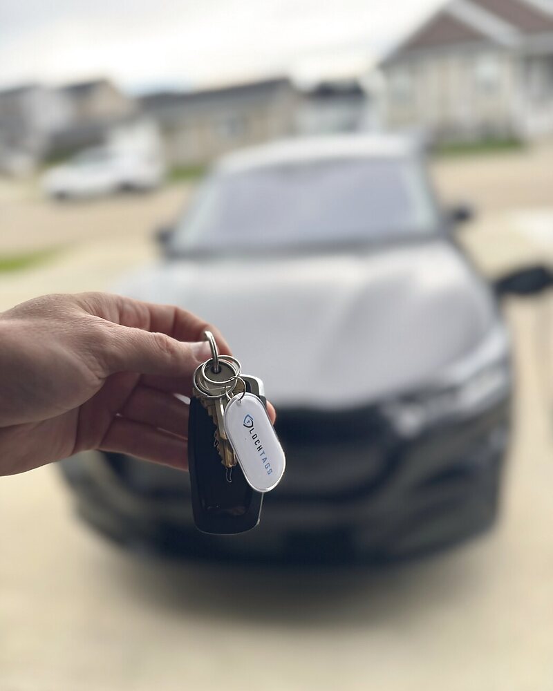 LochTags NFC key tag on a set of car keys
